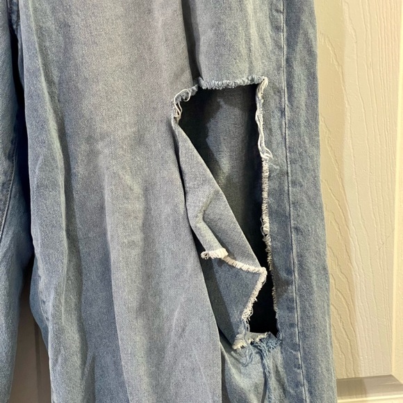 Eloquii Light Blue Boyfriend Jeans with Distressed Detail - Picture 2 of 4